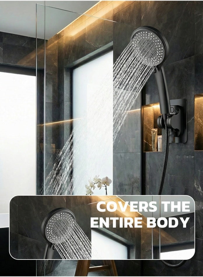MODI Handheld High Pressure Shower Head Set with Hose & Wall Bracket, Strong Water Flow, Matte Black Bathroom Shower Head, Easy Installation - Image 1